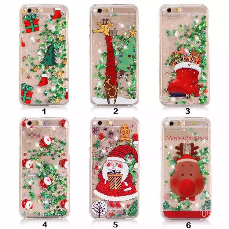 Christmas Santa Claus phone case para iPhone 7 6 6s plus Glitter Star Liquid Case Christmas